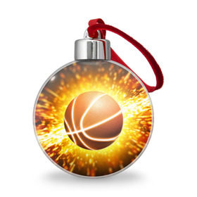 Ёлочный шар с принтом Баскетбольный мяч в Белгороде, Пластик | Диаметр: 77 мм | Тематика изображения на принте: взрыв | искры | огонь | пламя
