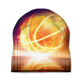 Шапка 3D с принтом Огненный мяч в Белгороде, 100% полиэстер | универсальный размер, печать по всей поверхности изделия | streetball | баскетбол | взрыв | искры | любимая игра | моя жизнь | мяч | огонь | пламя | развлечение | страсть | тренировка | увлечение | хобби