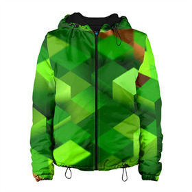 Женская куртка 3D с принтом Minecraft в Белгороде, ткань верха — 100% полиэстер, подклад — флис | прямой крой, подол и капюшон оформлены резинкой с фиксаторами, два кармана без застежек по бокам, один большой потайной карман на груди. Карман на груди застегивается на липучку | green | зеленый