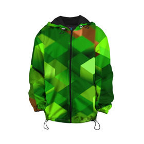 Детская куртка 3D с принтом Minecraft в Белгороде, 100% полиэстер | застежка — молния, подол и капюшон оформлены резинкой с фиксаторами, по бокам — два кармана без застежек, один потайной карман на груди, плотность верхнего слоя — 90 г/м2; плотность флисового подклада — 260 г/м2 | green | зеленый