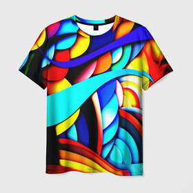 Мужская футболка 3D с принтом Завитки в Белгороде, 100% полиэфир | прямой крой, круглый вырез горловины, длина до линии бедер | завитки | цветной | яркий