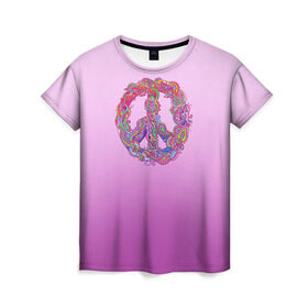 Женская футболка 3D с принтом Хиппи 1 в Белгороде, 100% полиэфир ( синтетическое хлопкоподобное полотно) | прямой крой, круглый вырез горловины, длина до линии бедер | hippie | peace | пацифик | хиппи