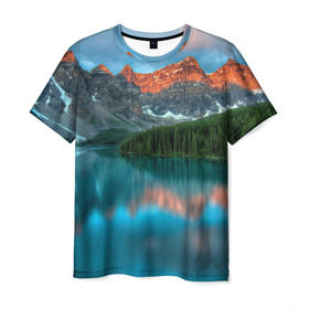 Мужская футболка 3D с принтом Неописуемая красота в Белгороде, 100% полиэфир | прямой крой, круглый вырез горловины, длина до линии бедер | горы | канада | красота | лес | небо | облака | озеро | пейзаж | природа | речка