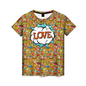 Женская футболка 3D с принтом Поп-арт 1 в Белгороде, 100% полиэфир ( синтетическое хлопкоподобное полотно) | прямой крой, круглый вырез горловины, длина до линии бедер | love | pop art | искусство | комикс | любовь | поп арт