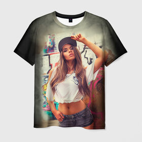 Мужская футболка 3D с принтом Девушка в кепке в Белгороде, 100% полиэфир | прямой крой, круглый вырез горловины, длина до линии бедер | girl | hot | swag | девочки | девушки | кепка | сваг | свег