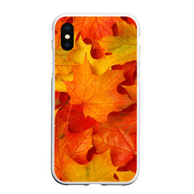Чехол для iPhone XS Max матовый с принтом Кленовые листья в Белгороде, Силикон | Область печати: задняя сторона чехла, без боковых панелей | дары осени | жёлтый | золотой | клён | краски | красный | красота | листва | листья | наряд | оранжевый | осень | покров | природа