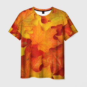 Мужская футболка 3D с принтом Кленовые листья в Белгороде, 100% полиэфир | прямой крой, круглый вырез горловины, длина до линии бедер | дары осени | жёлтый | золотой | клён | краски | красный | красота | листва | листья | наряд | оранжевый | осень | покров | природа