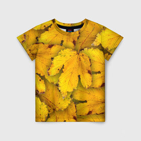 Детская футболка 3D с принтом Жёлтые листья в Белгороде, 100% гипоаллергенный полиэфир | прямой крой, круглый вырез горловины, длина до линии бедер, чуть спущенное плечо, ткань немного тянется | Тематика изображения на принте: жёлтый | золотой | клён | красота | листва | листья | наряд | осень | осина | покров | природа
