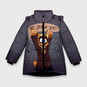 Зимняя куртка для девочек 3D с принтом Five Nights At Freddys в Белгороде, ткань верха — 100% полиэстер; подклад — 100% полиэстер, утеплитель — 100% полиэстер. | длина ниже бедра, удлиненная спинка, воротник стойка и отстегивающийся капюшон. Есть боковые карманы с листочкой на кнопках, утяжки по низу изделия и внутренний карман на молнии. 

Предусмотрены светоотражающий принт на спинке, радужный светоотражающий элемент на пуллере молнии и на резинке для утяжки. | 5 ночей с фредди | 5 ночей с фреди | 5 ночей у фредди | 5 ночей у фреди | five nights at freddys | fnaf | фнаф | фредди | фреди