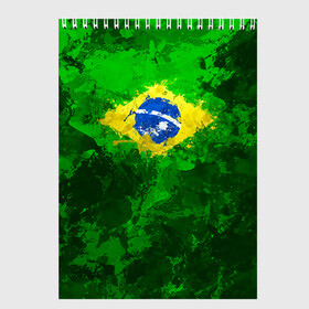 Скетчбук с принтом Бразилия в Белгороде, 100% бумага
 | 48 листов, плотность листов — 100 г/м2, плотность картонной обложки — 250 г/м2. Листы скреплены сверху удобной пружинной спиралью | brazil | country | бразилия | государство | страна | флаг | флаги