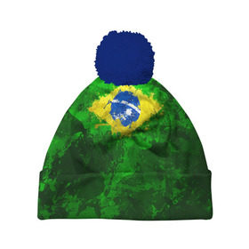 Шапка 3D c помпоном с принтом Бразилия в Белгороде, 100% полиэстер | универсальный размер, печать по всей поверхности изделия | brazil | country | бразилия | государство | страна | флаг | флаги