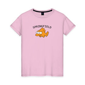 Женская футболка хлопок с принтом Спрингфилд | Springfield в Белгороде, 100% хлопок | прямой крой, круглый вырез горловины, длина до линии бедер, слегка спущенное плечо | springfield | the simpsons | симпсоны | спрингфилд