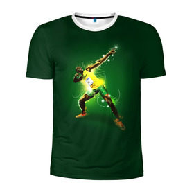 Мужская футболка 3D спортивная с принтом Usain Bolt в Белгороде, 100% полиэстер с улучшенными характеристиками | приталенный силуэт, круглая горловина, широкие плечи, сужается к линии бедра | атлетика | без | болт | легкая | спорт | усейн