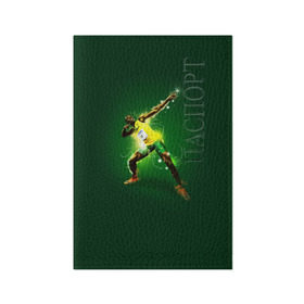 Обложка для паспорта матовая кожа с принтом Usain Bolt в Белгороде, натуральная матовая кожа | размер 19,3 х 13,7 см; прозрачные пластиковые крепления | Тематика изображения на принте: атлетика | без | болт | легкая | спорт | усейн
