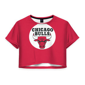 Женская футболка 3D укороченная с принтом BULLS в Белгороде, 100% полиэстер | круглая горловина, длина футболки до линии талии, рукава с отворотами | chicago bulls | чикаго буллс