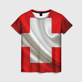 Женская футболка 3D с принтом Швейцария в Белгороде, 100% полиэфир ( синтетическое хлопкоподобное полотно) | прямой крой, круглый вырез горловины, длина до линии бедер | альпы | гордость | флаг