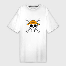 Платье-футболка хлопок с принтом Весёлый Роджер Мугивар в Белгороде,  |  | аниме | большой куш | ван пис | кости | луффи | мугивара | пираты | соломенная | череп | шляпа