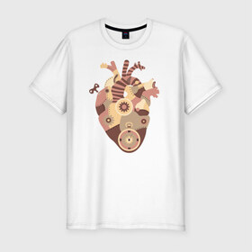 Мужская футболка премиум с принтом Сердце Стим Панк в Белгороде, 92% хлопок, 8% лайкра | приталенный силуэт, круглый вырез ворота, длина до линии бедра, короткий рукав | 