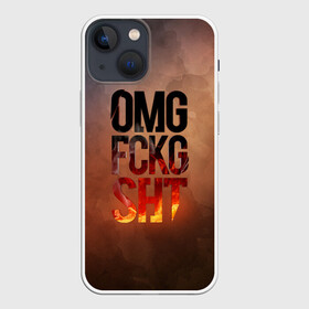 Чехол для iPhone 13 mini с принтом OMG FCKG SHT в Белгороде,  |  | fire | omg | буквы | мат | огонь