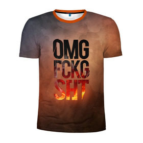 Мужская футболка 3D спортивная с принтом OMG FCKG SHT в Белгороде, 100% полиэстер с улучшенными характеристиками | приталенный силуэт, круглая горловина, широкие плечи, сужается к линии бедра | fire | omg | буквы | мат | огонь