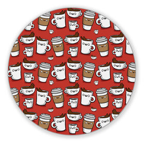 Коврик круглый с принтом Веселые чашки кофе в Белгороде, резина и полиэстер | круглая форма, изображение наносится на всю лицевую часть | Тематика изображения на принте: паттерн