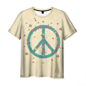 Мужская футболка 3D с принтом Peace в Белгороде, 100% полиэфир | прямой крой, круглый вырез горловины, длина до линии бедер | Тематика изображения на принте: peace | мир | пис | хиппи | цветы