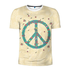 Мужская футболка 3D спортивная с принтом Peace в Белгороде, 100% полиэстер с улучшенными характеристиками | приталенный силуэт, круглая горловина, широкие плечи, сужается к линии бедра | Тематика изображения на принте: peace | мир | пис | хиппи | цветы