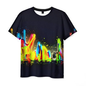 Мужская футболка 3D с принтом Взрыв красок в Белгороде, 100% полиэфир | прямой крой, круглый вырез горловины, длина до линии бедер | Тематика изображения на принте: абстракция | абстракция красок | брызги | краска | цветные