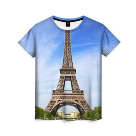Женская футболка 3D с принтом Эйфелева башня в Белгороде, 100% полиэфир ( синтетическое хлопкоподобное полотно) | прямой крой, круглый вырез горловины, длина до линии бедер | france | франция | эфелева
