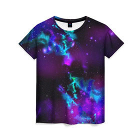 Женская футболка 3D с принтом Звездное небо в Белгороде, 100% полиэфир ( синтетическое хлопкоподобное полотно) | прямой крой, круглый вырез горловины, длина до линии бедер | вселенная | галактика | звезды | планеты | туманность