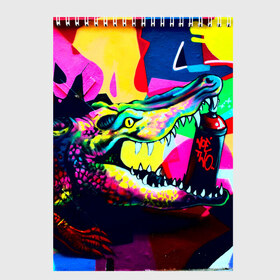 Скетчбук с принтом Крокодил в Белгороде, 100% бумага
 | 48 листов, плотность листов — 100 г/м2, плотность картонной обложки — 250 г/м2. Листы скреплены сверху удобной пружинной спиралью | Тематика изображения на принте: цветной | яркий