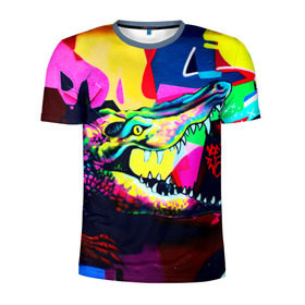 Мужская футболка 3D спортивная с принтом Крокодил в Белгороде, 100% полиэстер с улучшенными характеристиками | приталенный силуэт, круглая горловина, широкие плечи, сужается к линии бедра | цветной | яркий