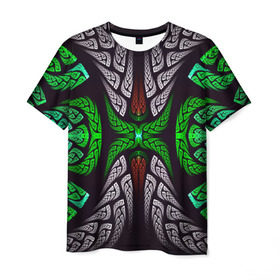 Мужская футболка 3D с принтом Трайбл в Белгороде, 100% полиэфир | прямой крой, круглый вырез горловины, длина до линии бедер | зелёный | паттерн | текстура | цветной