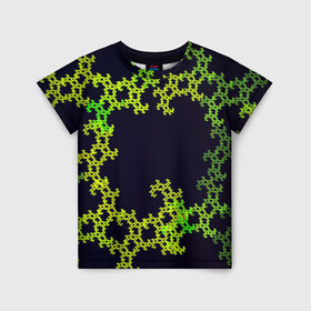 Детская футболка 3D с принтом Пиксели в Белгороде, 100% гипоаллергенный полиэфир | прямой крой, круглый вырез горловины, длина до линии бедер, чуть спущенное плечо, ткань немного тянется | зеленый | кружево | узор | цветной | черный