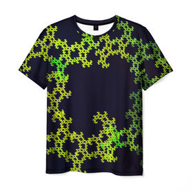 Мужская футболка 3D с принтом Пиксели в Белгороде, 100% полиэфир | прямой крой, круглый вырез горловины, длина до линии бедер | зеленый | кружево | узор | цветной | черный