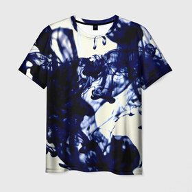 Мужская футболка 3D с принтом Дым в Белгороде, 100% полиэфир | прямой крой, круглый вырез горловины, длина до линии бедер | белый | разводы | чернила | чёрный