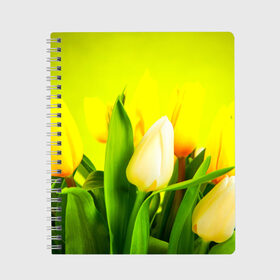 Тетрадь с принтом Тюльпаны в Белгороде, 100% бумага | 48 листов, плотность листов — 60 г/м2, плотность картонной обложки — 250 г/м2. Листы скреплены сбоку удобной пружинной спиралью. Уголки страниц и обложки скругленные. Цвет линий — светло-серый
 | букет | поле | природа | тюльпаны | цветы