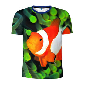 Мужская футболка 3D спортивная с принтом Рыба клоун в Белгороде, 100% полиэстер с улучшенными характеристиками | приталенный силуэт, круглая горловина, широкие плечи, сужается к линии бедра | клоун | коралл | немо | океан | цветная