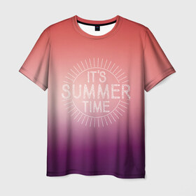 Мужская футболка 3D с принтом IT`S SUMMER TIME в Белгороде, 100% полиэфир | прямой крой, круглый вырез горловины, длина до линии бедер | it s summer time | время | жара | красный | лето | розовый | солнце | тепло | фиолет | цвета | это время лето