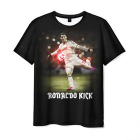 Мужская футболка 3D с принтом Удар Роналдо в Белгороде, 100% полиэфир | прямой крой, круглый вырез горловины, длина до линии бедер | real | ronaldo | реал мадрид | роналдо | футбол