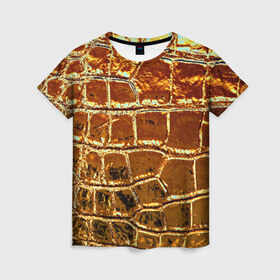 Женская футболка 3D с принтом Золотая кожа в Белгороде, 100% полиэфир ( синтетическое хлопкоподобное полотно) | прямой крой, круглый вырез горловины, длина до линии бедер | металлик | текстура