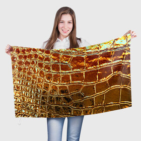 Флаг 3D с принтом Золотая кожа в Белгороде, 100% полиэстер | плотность ткани — 95 г/м2, размер — 67 х 109 см. Принт наносится с одной стороны | металлик | текстура