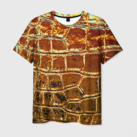Мужская футболка 3D с принтом Золотая кожа в Белгороде, 100% полиэфир | прямой крой, круглый вырез горловины, длина до линии бедер | металлик | текстура