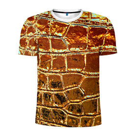 Мужская футболка 3D спортивная с принтом Золотая кожа в Белгороде, 100% полиэстер с улучшенными характеристиками | приталенный силуэт, круглая горловина, широкие плечи, сужается к линии бедра | металлик | текстура