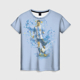 Женская футболка 3D с принтом Лео Месси в Белгороде, 100% полиэфир ( синтетическое хлопкоподобное полотно) | прямой крой, круглый вырез горловины, длина до линии бедер | barselona | messi | аргентина | барселона | месси | футбол