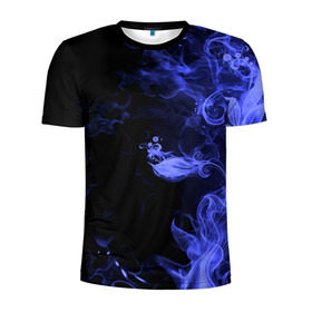 Мужская футболка 3D спортивная с принтом Дым в Белгороде, 100% полиэстер с улучшенными характеристиками | приталенный силуэт, круглая горловина, широкие плечи, сужается к линии бедра | Тематика изображения на принте: синий | цветок | черный