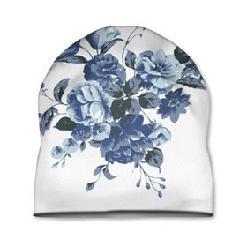 Шапка 3D с принтом Синие цветы в Белгороде, 100% полиэстер | универсальный размер, печать по всей поверхности изделия | розы | синие розы | узор | цветы
