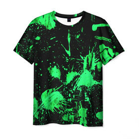Мужская футболка 3D с принтом Брызги красок в Белгороде, 100% полиэфир | прямой крой, круглый вырез горловины, длина до линии бедер | зеленый | кляксы | паттерн | черный