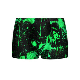 Мужские трусы 3D с принтом Брызги красок в Белгороде, 50% хлопок, 50% полиэстер | классическая посадка, на поясе мягкая тканевая резинка | зеленый | кляксы | паттерн | черный
