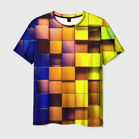 Мужская футболка 3D с принтом Кубики в Белгороде, 100% полиэфир | прямой крой, круглый вырез горловины, длина до линии бедер | квадраты | паттерн | текстура | цветной | яркий
